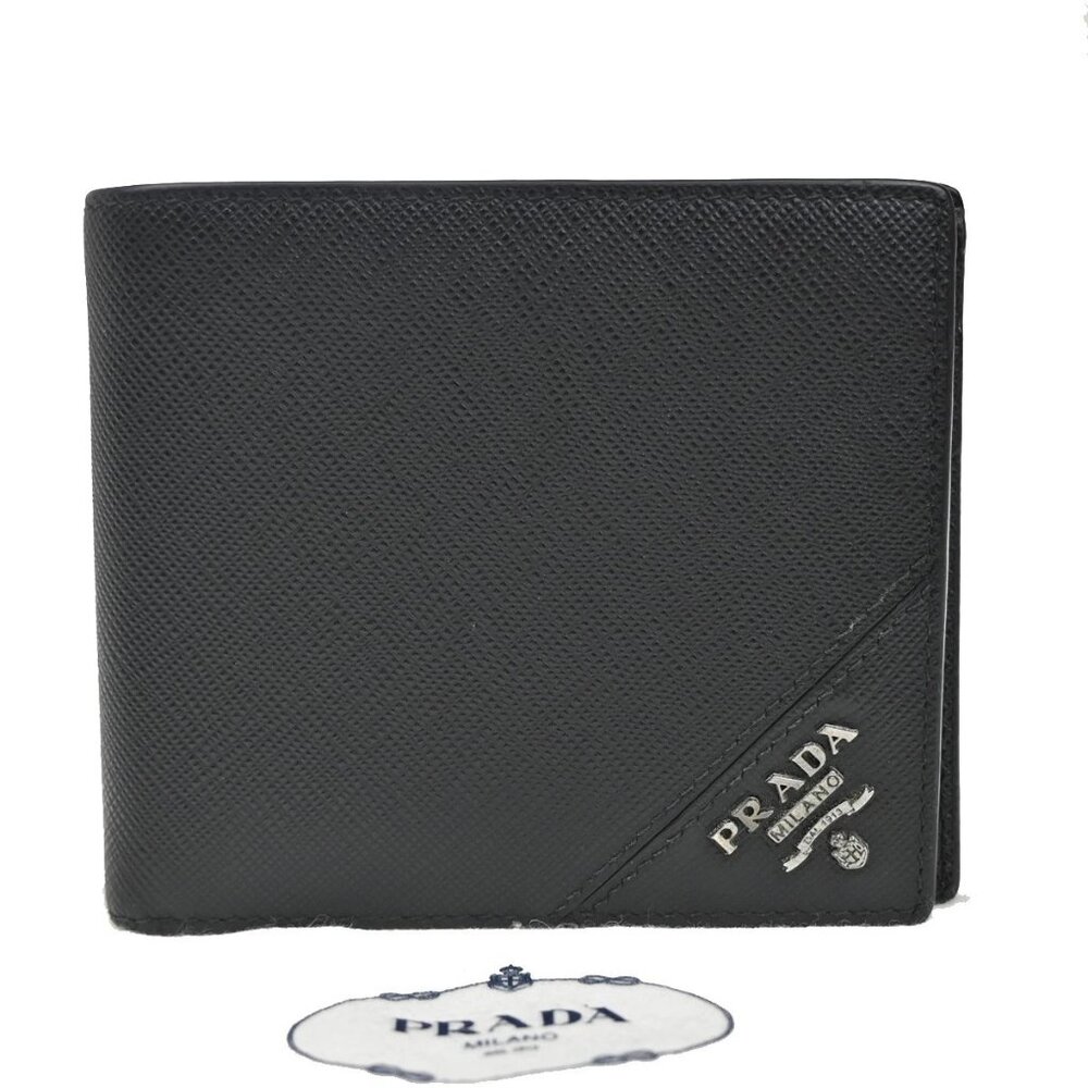 PRADA Logo Bifold Wallet Purse Saffiano Leather Nero Black 218-082825